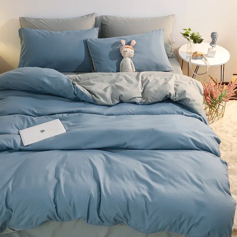 ensemble literie moderne 100% coton uni bleu clair rose pâle jaune gris clair mauve