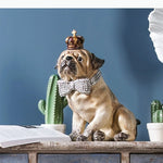 statuette chien bouledogue couronne collier aspect vieilli texture rugueuse décoration chambre moderne