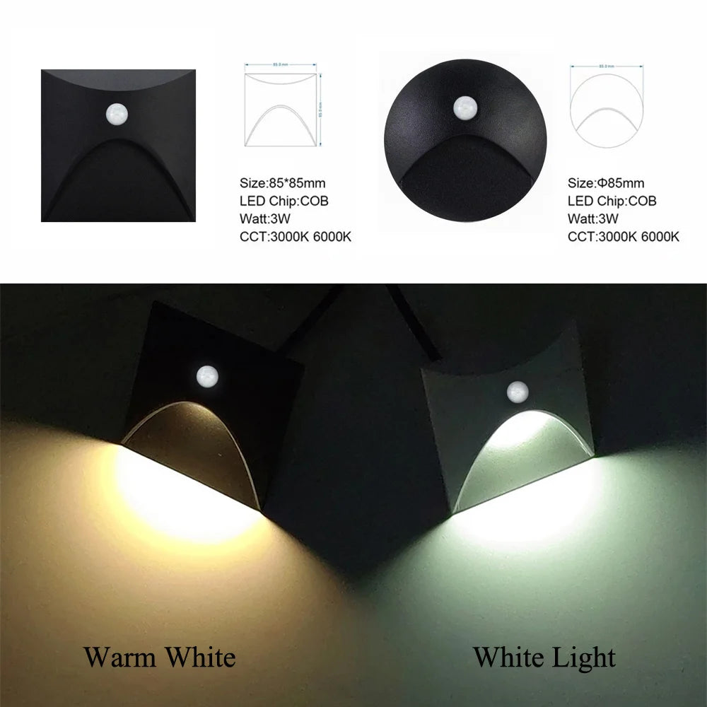 applique murale led 3w blanc chaud moderne capteur mouvement pire résistant 110v 220v