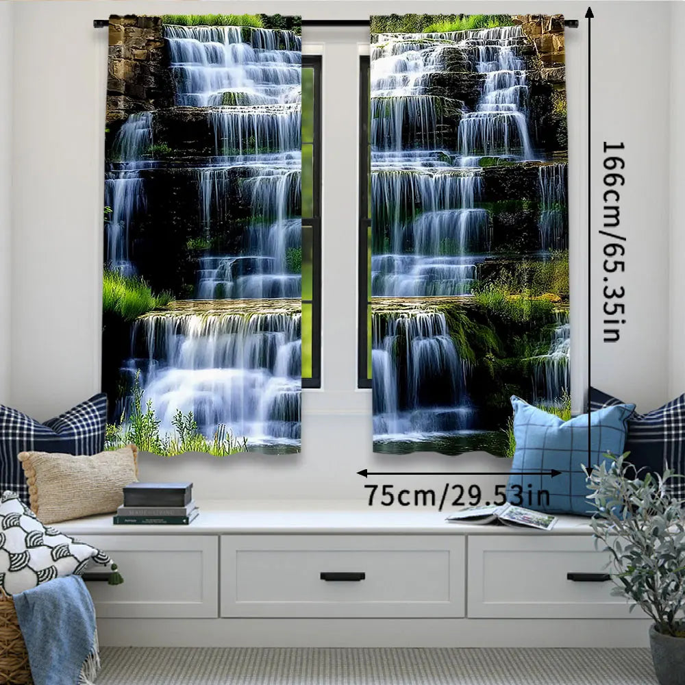 rideaux décoratifs cascade végétation luxuriante deux panneaux polyester moderne naturel