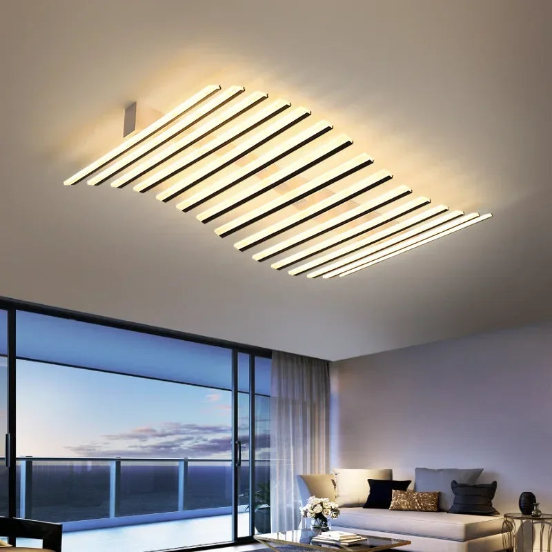 plafonnier moderne acrylique led noir blanc rayures horizontales semi encastrée télécommande lumière chambre salon