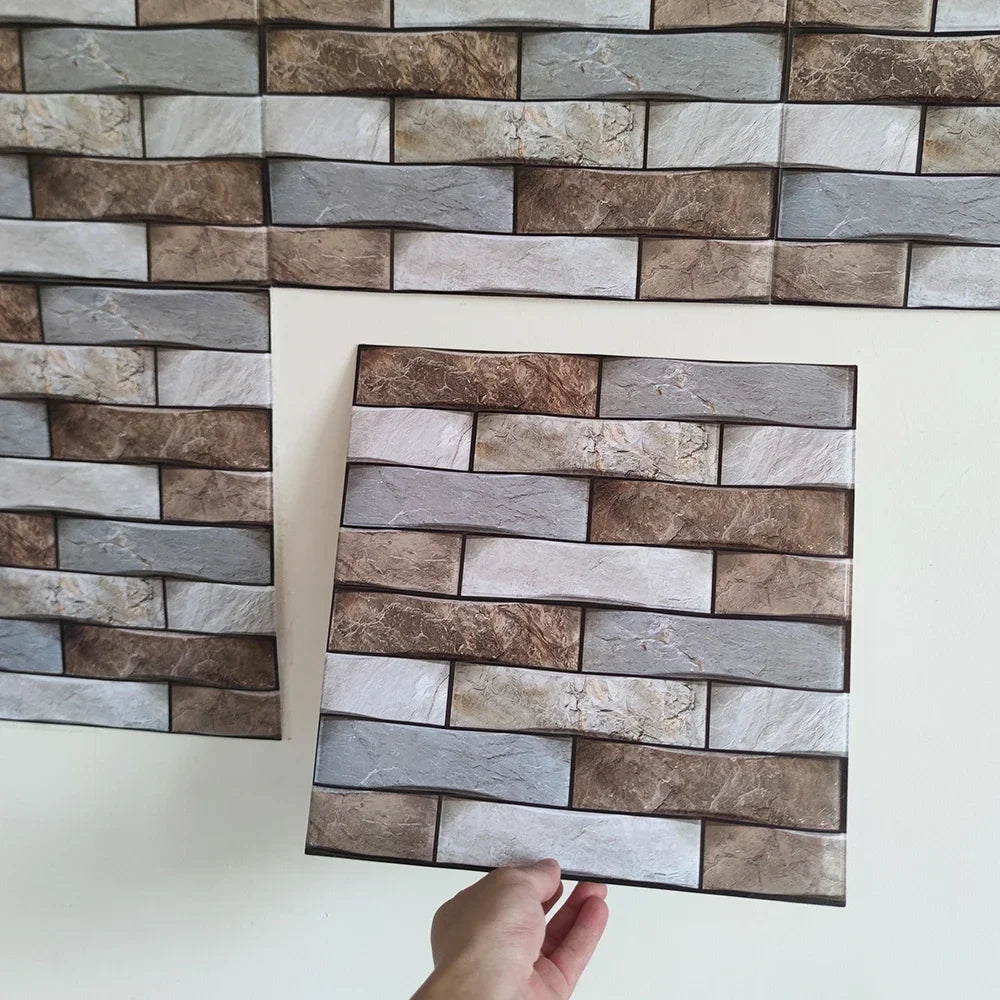 panneau decoratif mural brique texture moderne resistant eau adhesif marron gris beige
