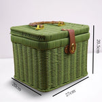 paniers rangement tressés rose vert marron poignées métalliques couvercle verrouillable vintage multifonctionnels