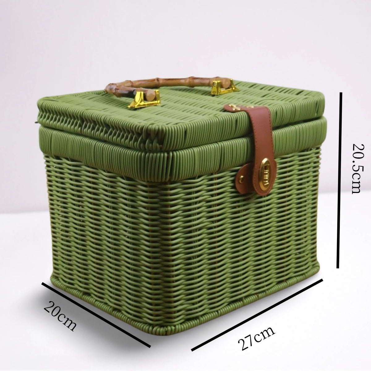 paniers rangement tressés rose vert marron poignées métalliques couvercle verrouillable vintage multifonctionnels