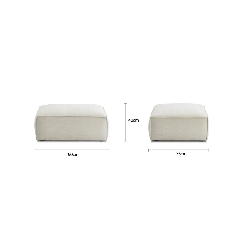 canapé d'angle moderne beige clair uni confortable salon minimaliste inclusion coussins tapis