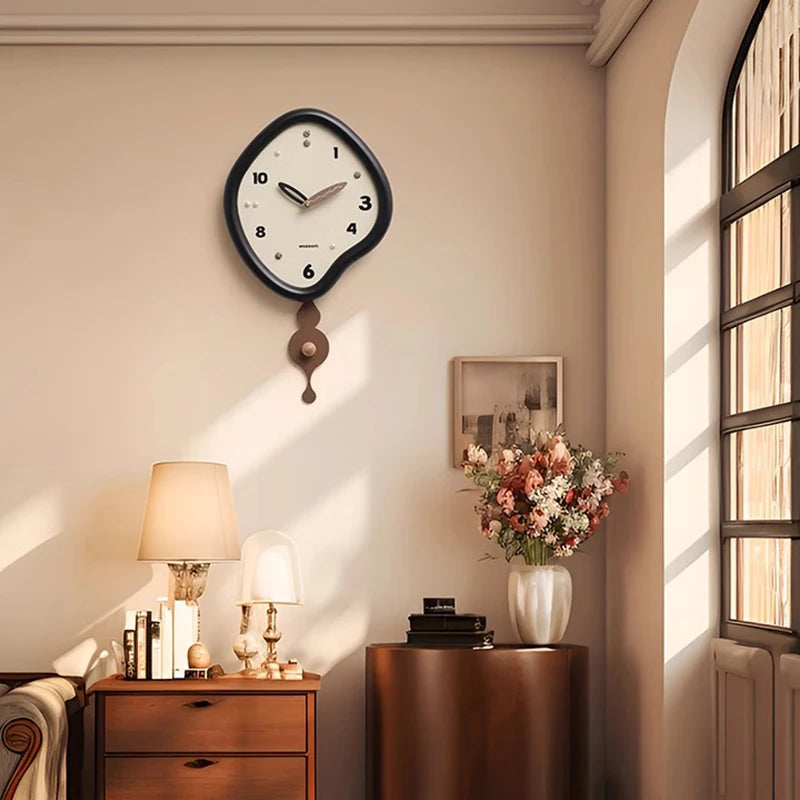 horloge murale moderne abstraite géométrique salon blanc noir pendule marron unique aiguille fixations