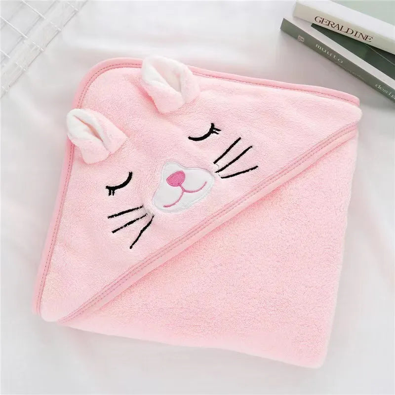 serviette bain bébé motif animaux ours éléphant chat doux décoration rose beige gris