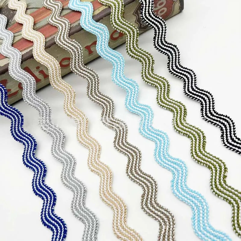 ruban polyester largeur 12mm motif zigzag couleurs bleu gris beige moderne ornement ourlet opaque