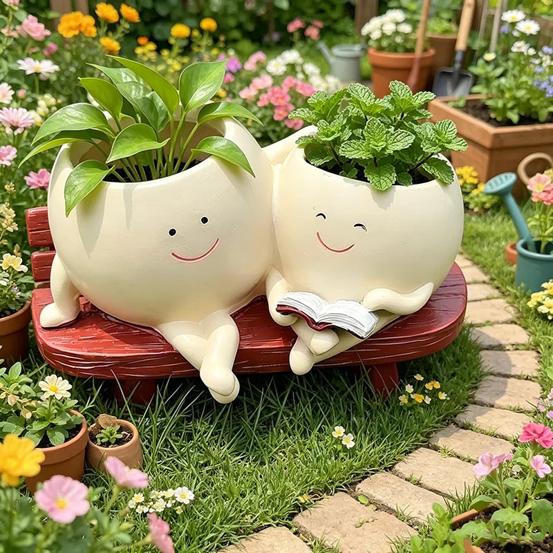 cache pot résine blanc souriant livre décoratif unique plante miniature personnalisé adultes unisexe