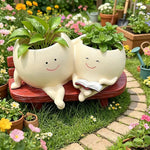 cache pot résine blanc souriant livre décoratif unique plante miniature personnalisé adultes unisexe