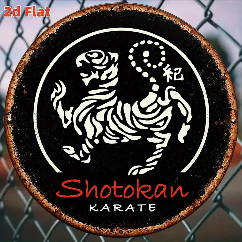 plaque métallique tigre stylisé shotokan karate noir blanche 20cm carré decoration murale sport dojo