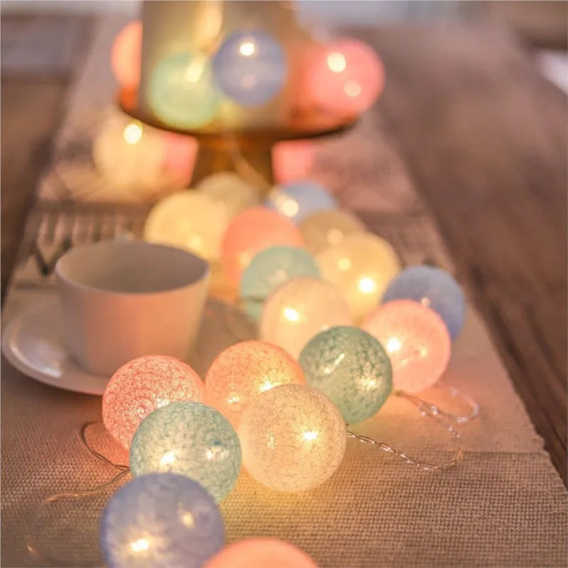guirlande lumineuse rose bleu blanc boules tissées modernes anniversaire mariage noël festive