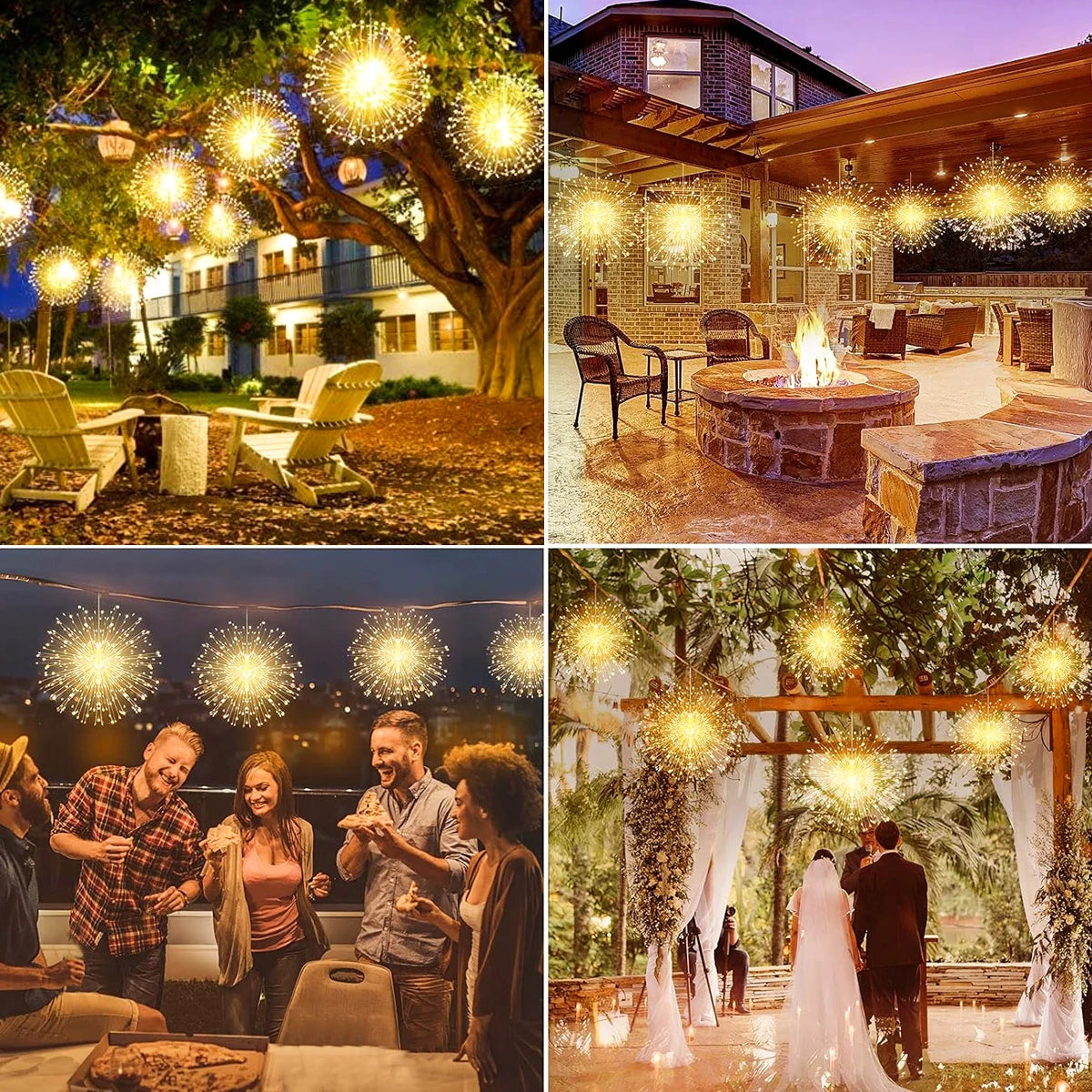 guirlande lumineuse solaire blanc doré feux d'artifice moderne clips extérieur modes éclairage festive jardin