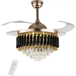 ventilateur cristal lumineux led pales rétractables noir doré moderne télécommande