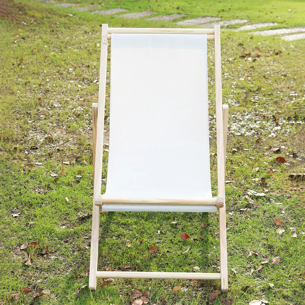 chaise longue pliable bois massif toile rayée plateau d'appoint plage