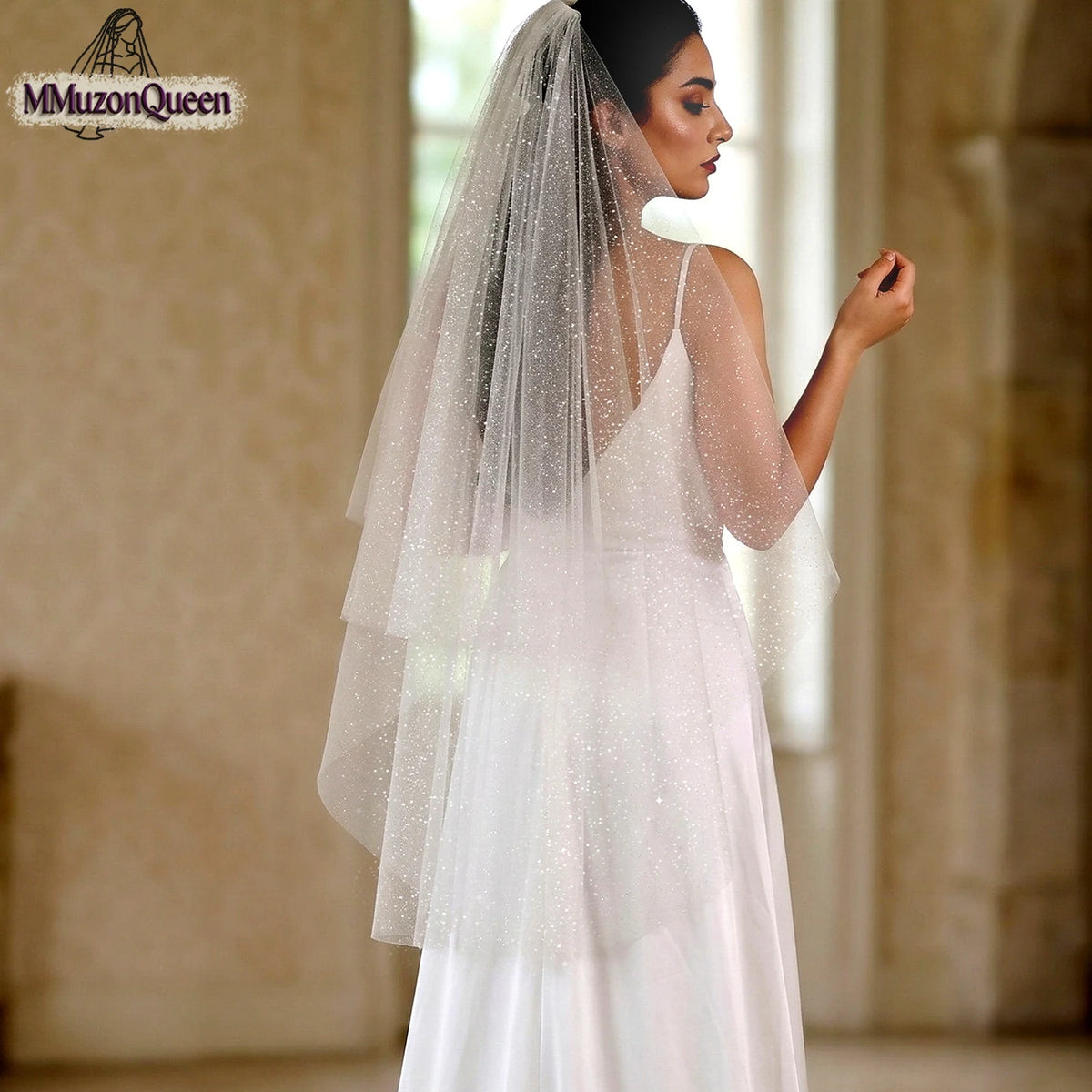 voile mariée pailleté transparent classique deux couches blanc femme