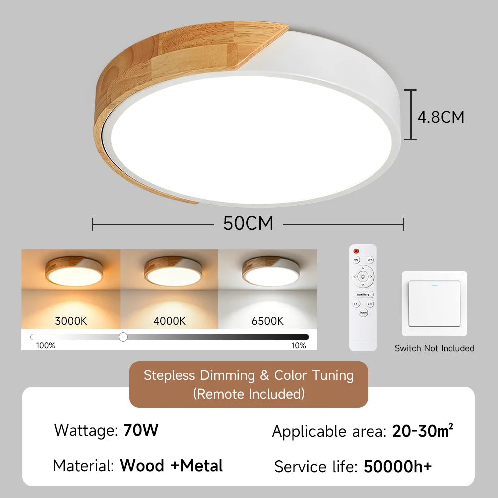 Lampe LED bois moderne télécommande éclairage variable surface opaque minimaliste