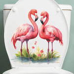 cache wc moderne flamants roses paysage aquatique clips auto adhésif pvc blanc rose vert