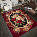 tapis floral rouge fleurs feuilles bordure ornée polypropylène polyester antidérapant extérieur intérieur chambre salon