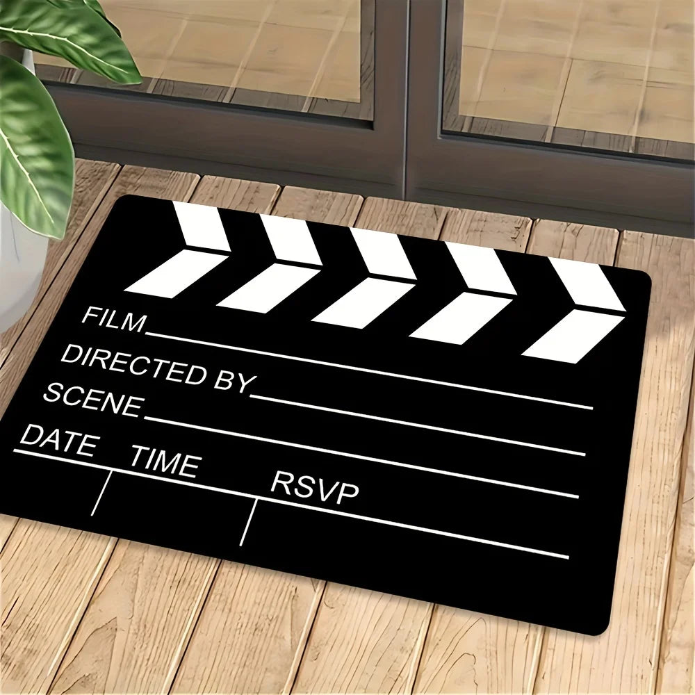 tapis noir blanc motif claquette cinéma moderne minimaliste antidérapant lavable machine