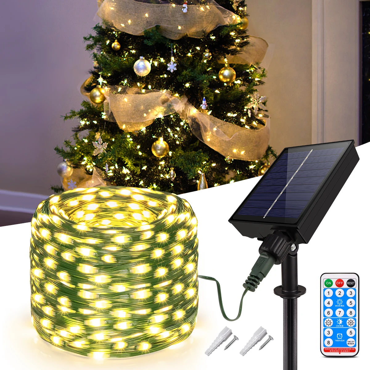 guirlande lumineuse solaire vert blanc multicolore points lumineux espacés moderne clips autonomes distant