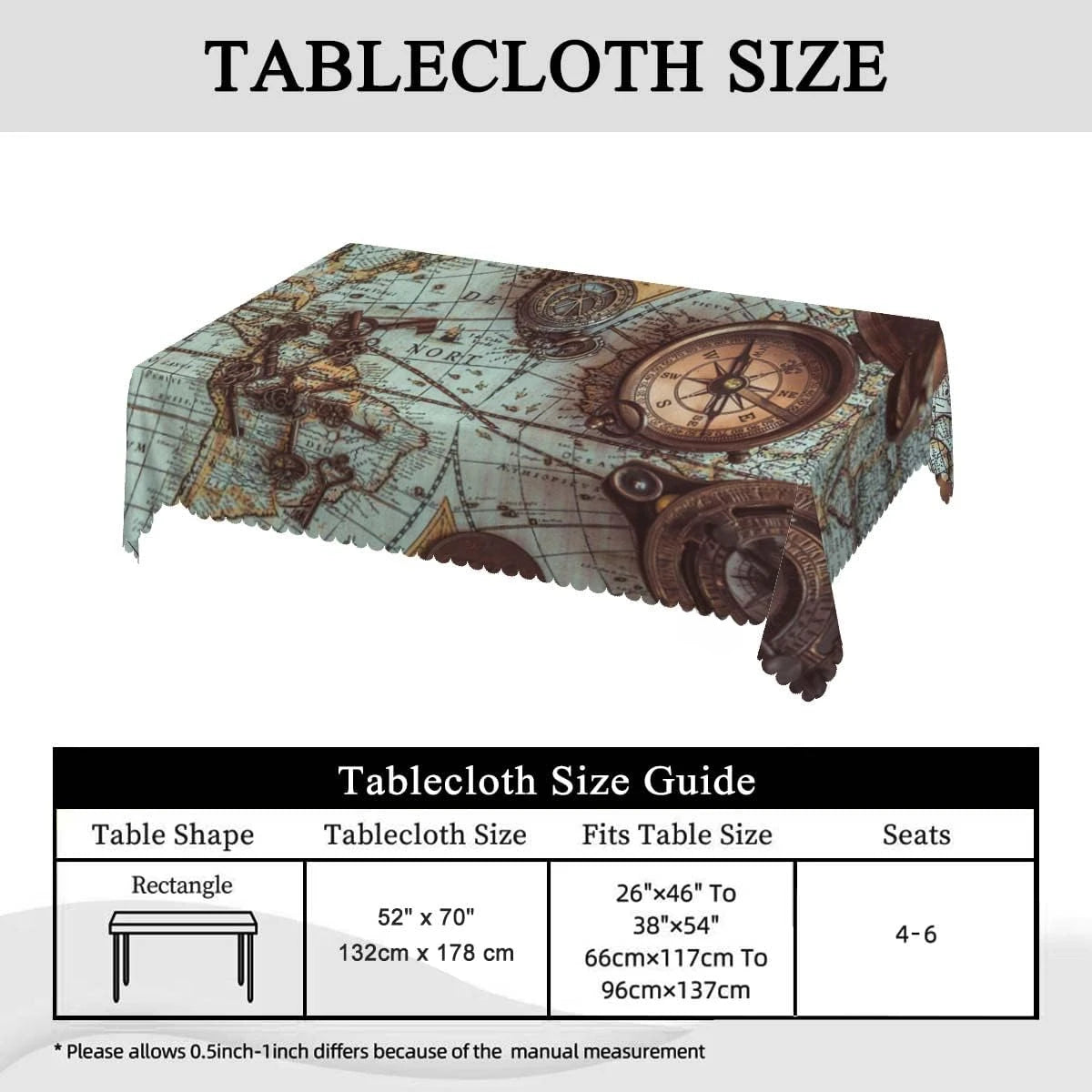 nappe table vintage carte ancienne compas motifs géométriques bleu clair marron adaptée tables