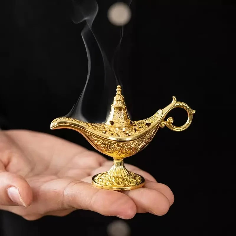 brûleur d'encens or lampe aladdin oriental décoration florale aromathérapie maison salon