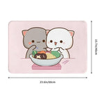 tapis sol moderne motif chat mignon mangeant nouilles rose gris blanc intérieur extérieur