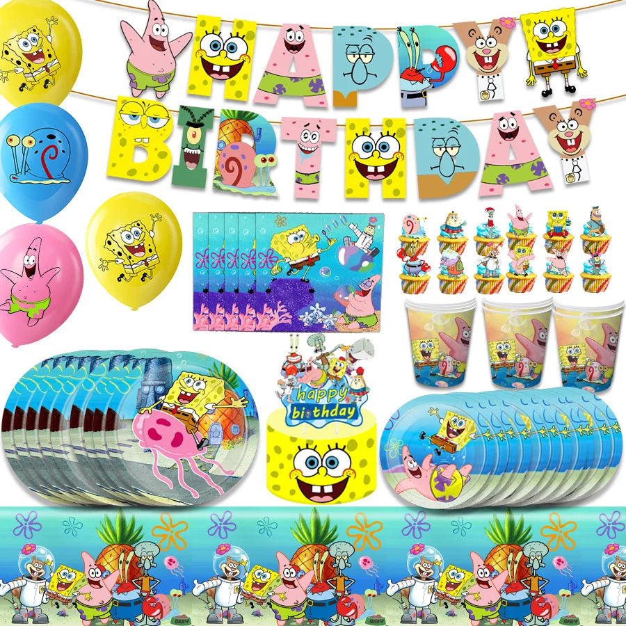 assiettes bob l'éponge gobelets serviettes nappe fête anniversaire enfants mariage baptême noël