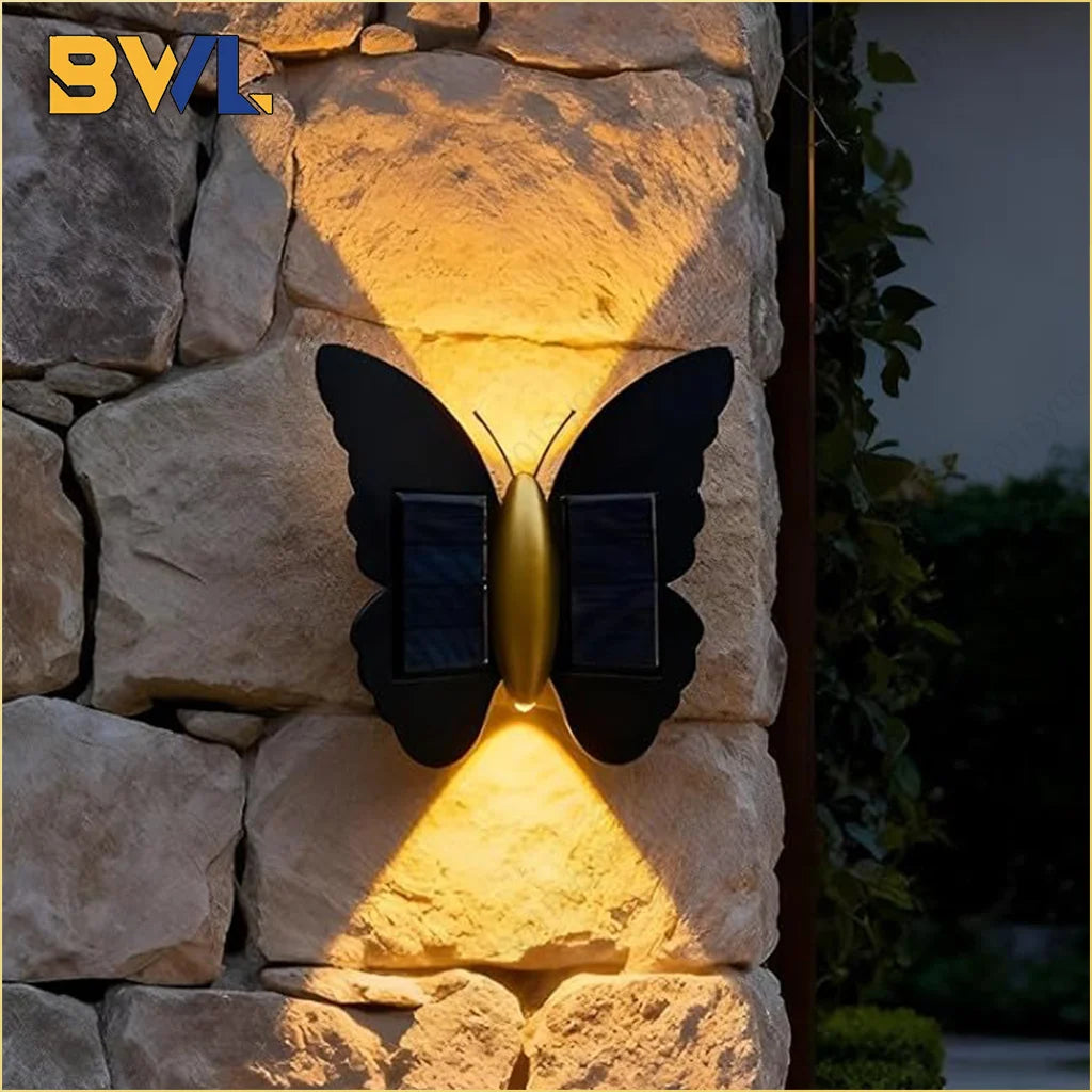 applique murale papillon noir doré éclairage led solaire moderne extérieur balcon jardin minimaliste