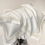 drap lit blanc bordure brodée ultra doux housses taies oreillers classique 18m 20m machine