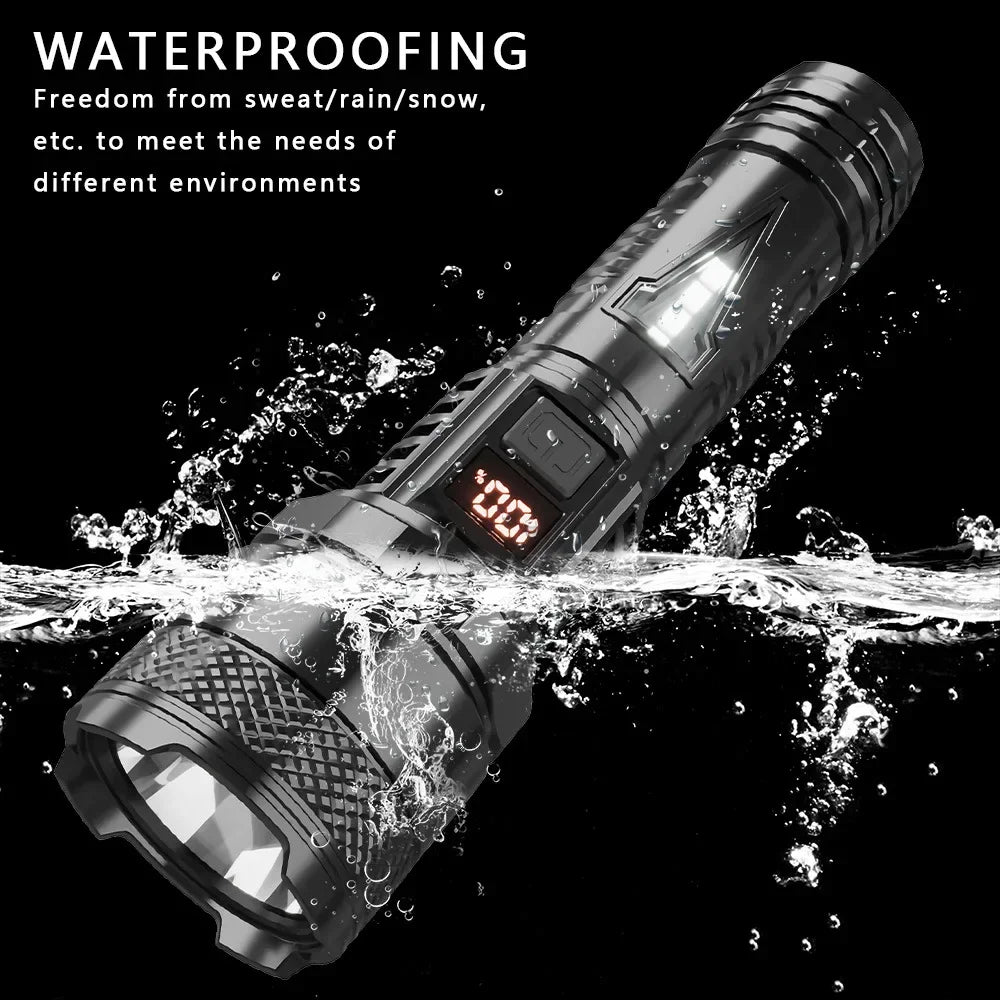 lampe torche led rechargeable moderne compacte texturée noir 172mm 77g haut moyen bas