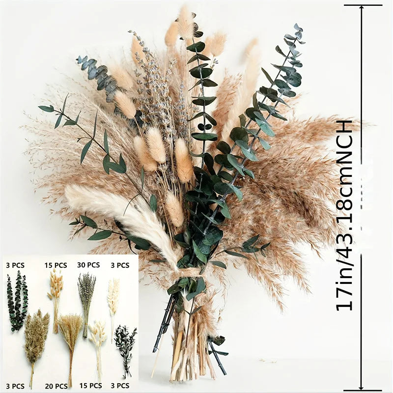décoration intérieure bouquet fleurs séchées eucalyptus pampa naturel rustique beige vert