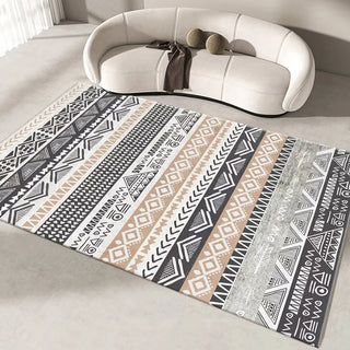 tapis flanelle géométrique moderne ethnique bohème lavable antidérapant blanc noir beige