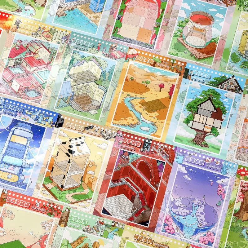 livre stickers 3d dessin animé coloré stickers autocollants motifs animaux urbains naturels spiral bleu