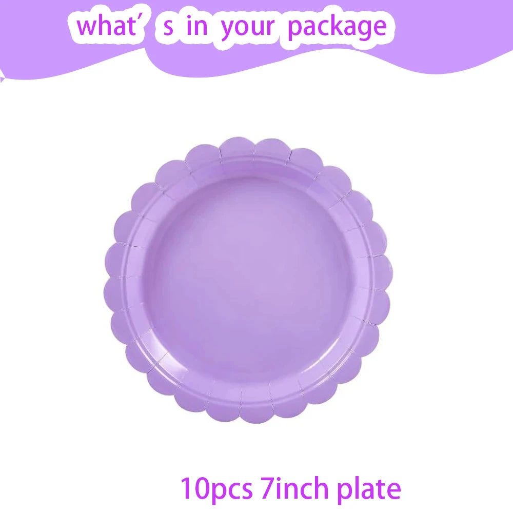 vaisselle jetable violet pastel assiettes gobelets serviettes nappe festive anniversaire mariage baptême