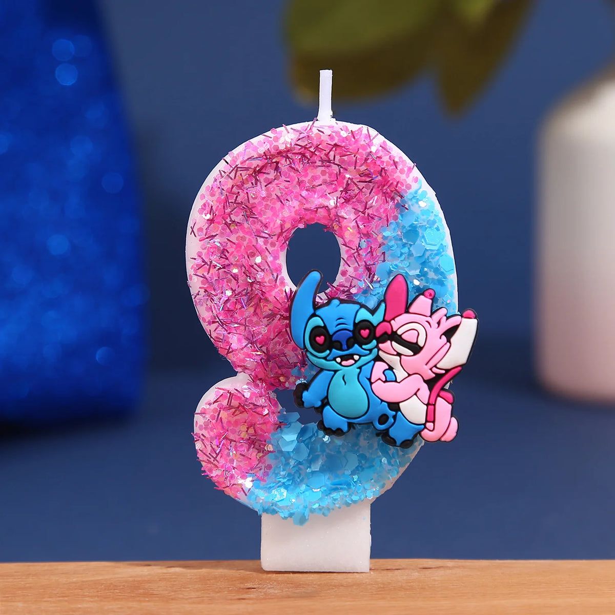 bougies numériques anniversaire glitter personnages animés rose bleu blanc decorative cartoon