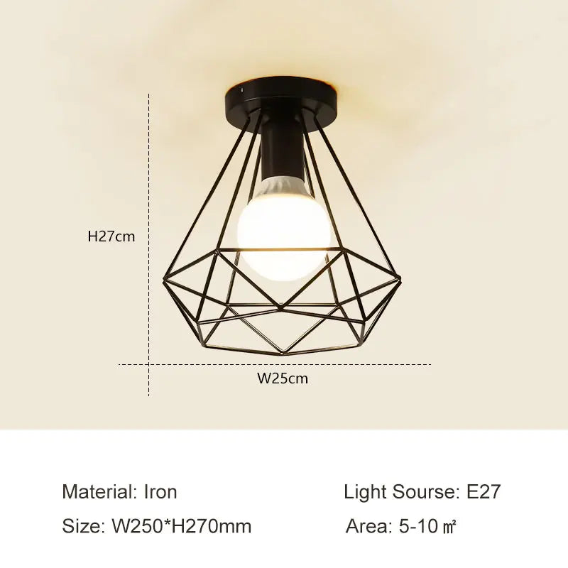 Lampe industrielle moderne métal noir structure géométrique éclairage intérieur E27