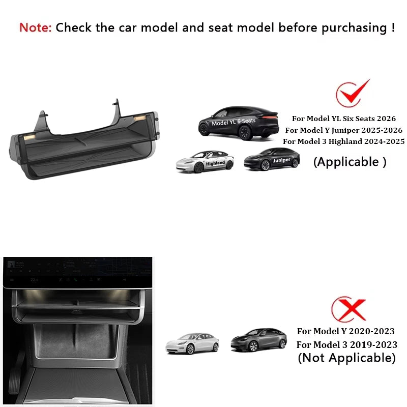 rangement sous écran voiture tesla boîte storage box organizer double couche éclairageintérieur pliable moderne