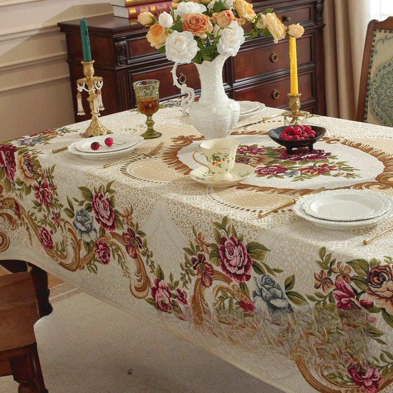 nappe table rectangle polyester fleur printemps été automne hiver traditionnelle européenne beige rouge verte