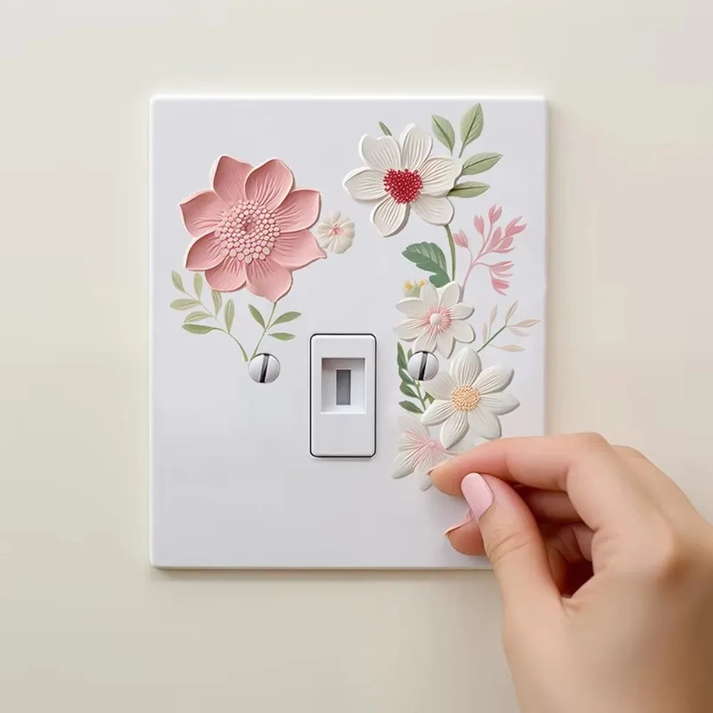 interrupteur mural auto adhésif fleurs relief moderne blanc rose clair vert chambre salon salle
