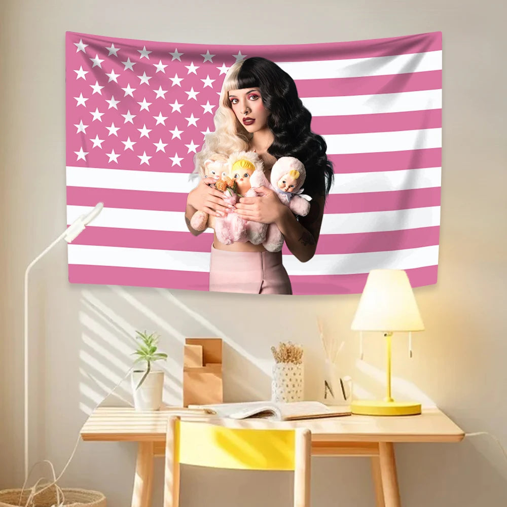 tapisserie moderne étoiles blanches fond rose décoration chambre pop art clips inclusion