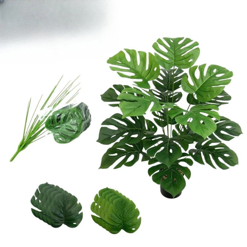 plantes artificielles feuilles monstera vertes nervures taches blanches moderne decoration intérieure