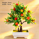décoration intérieure arbre artificiel bonsaï pot blanc feuilles vertes fruits rouges tronc brun