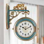 horloge murale double face bleu turquoise or décorative vintage figurines animales chambre salon