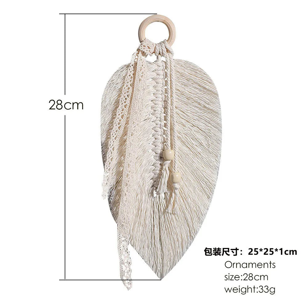 accessoire mural boho chic macramé franges blanc cassé anneau bois suspension chambre salon
