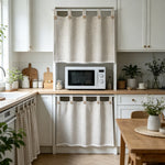 rideau tab top carreaux beige gris moderne rustique opulent dentelle