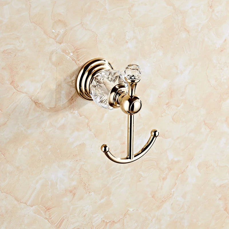 accessoires salle bain or cristaux porte serviettes savon gobelets élégants vis fixés
