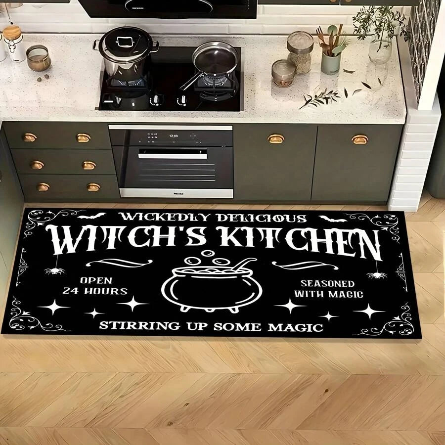 tapis sorcière halloween noir blanc étoiles chauves souris antidérapant facile entretenir vintage intérieur extérieur