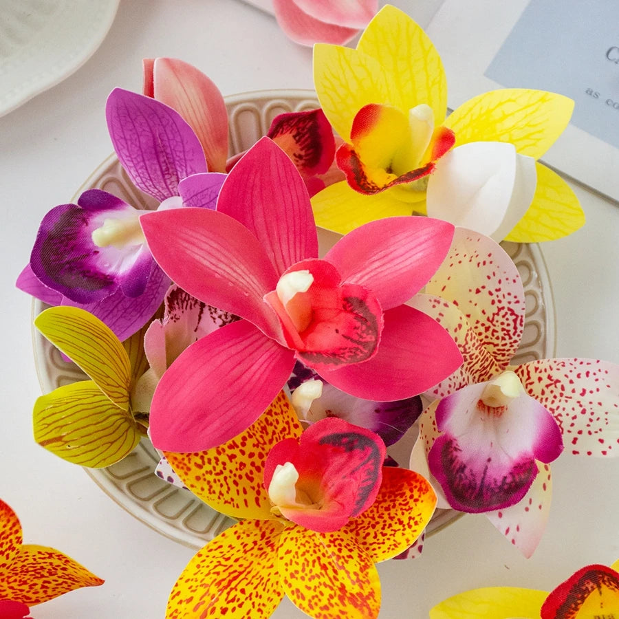 décoration intérieure orchidées artificielles bouquet fleurs violet rose jaune blanc